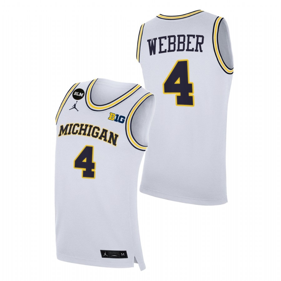 Michigan Wolverines Men's NCAA Chris Webber #4 White BLM College Basketball Jersey YSP3349VQ